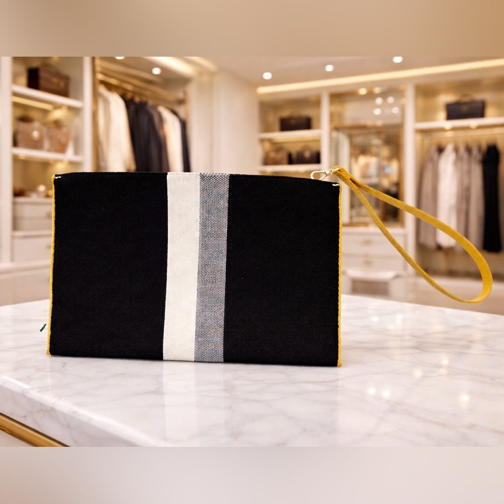 Rothy's Black and White Wristlet with Yellow Accents